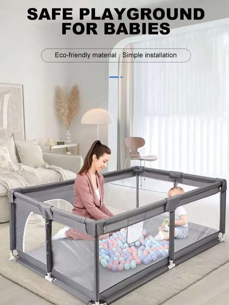 Baby-Laufgitter, Baby-Spielzaun, Kinder-Laufstall, Kleinkind-Sicherheitszaun, Krabbelzaun für Babys, Tragbarer Spielplatz, Indoor-Bällebad, Großer Mesh-Laufstall, Edelstahlrohr 66cm, Schutzgitter,