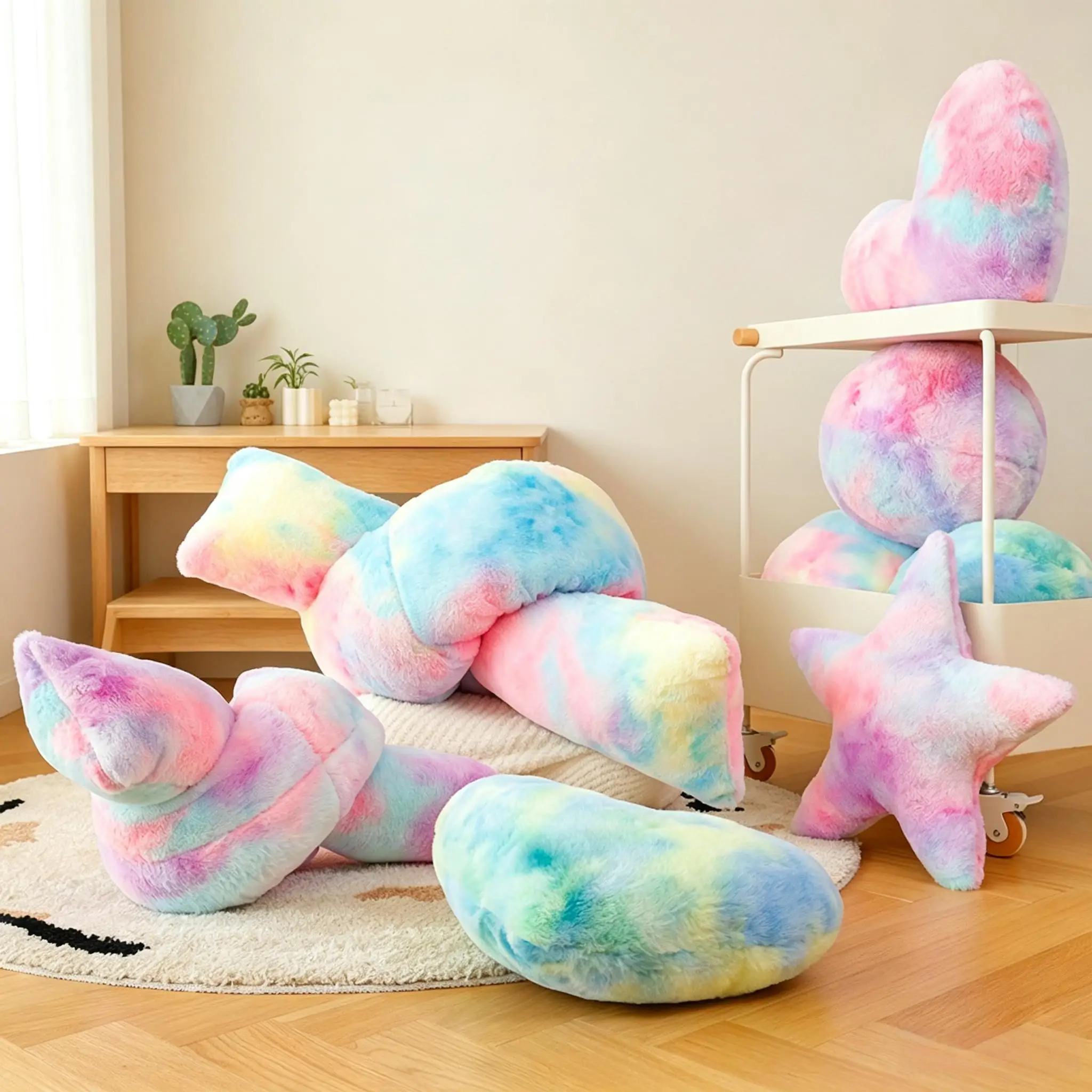 Cute Twisted‑Knot Star Heart Plush Toy Pastel Rainbow Pillow Home Decor Sofa Cushion Stuffed Doll Kids Boys Girls Birthday Gift