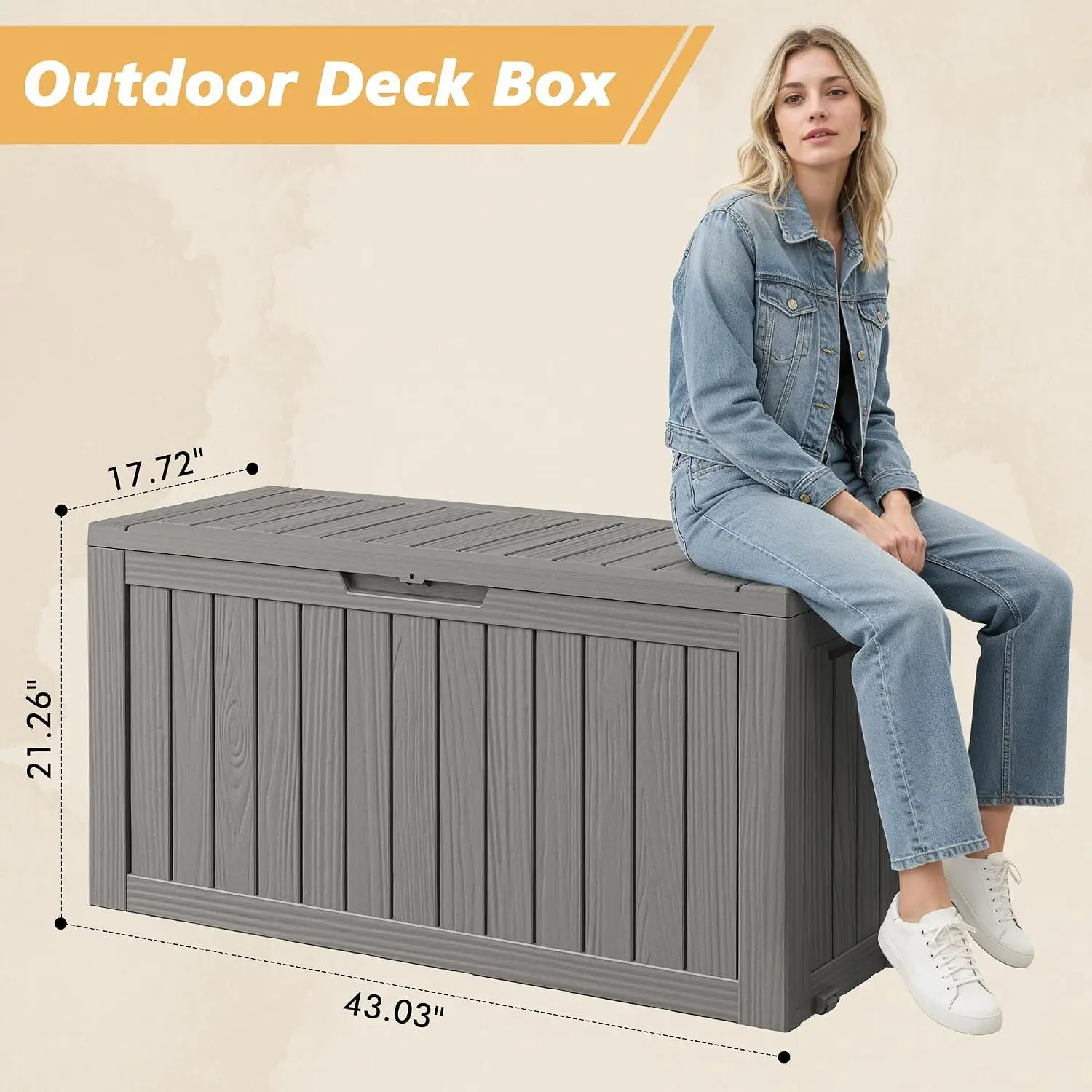 75 Gallon Large Outdoor Storage Deck Box Waterproof, Grey