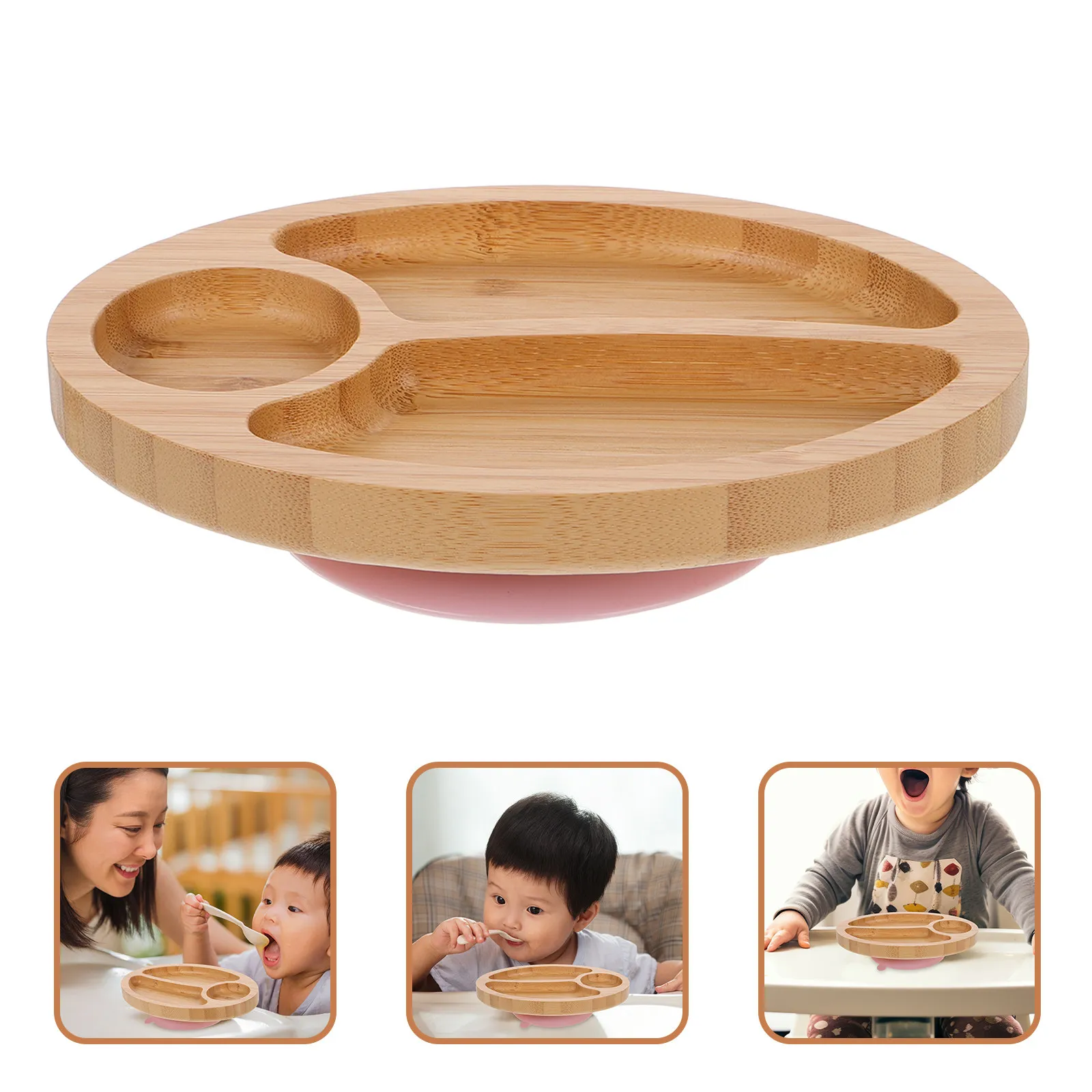

Bamboo Suction Plate Divided Feeding Dish Safe Reusable Infant Suction Food Plate Toddler Feeding Bowl Spill Proof