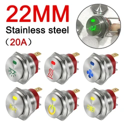 20A/12V 22MM Toggle Rocker Switch with LED Light Customized Power Supply Fix Locking Metal Push Button Car Fan Fog 15A/220V 3Pin