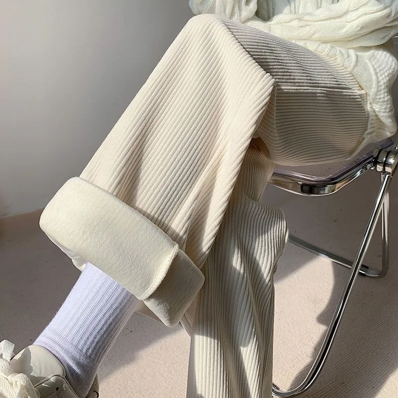 2023 Winter New Women Trousers Loose Large Size Wide Leg Pants Thick Warm Straight-Leg Pants Fashion Casual Mopping Pants