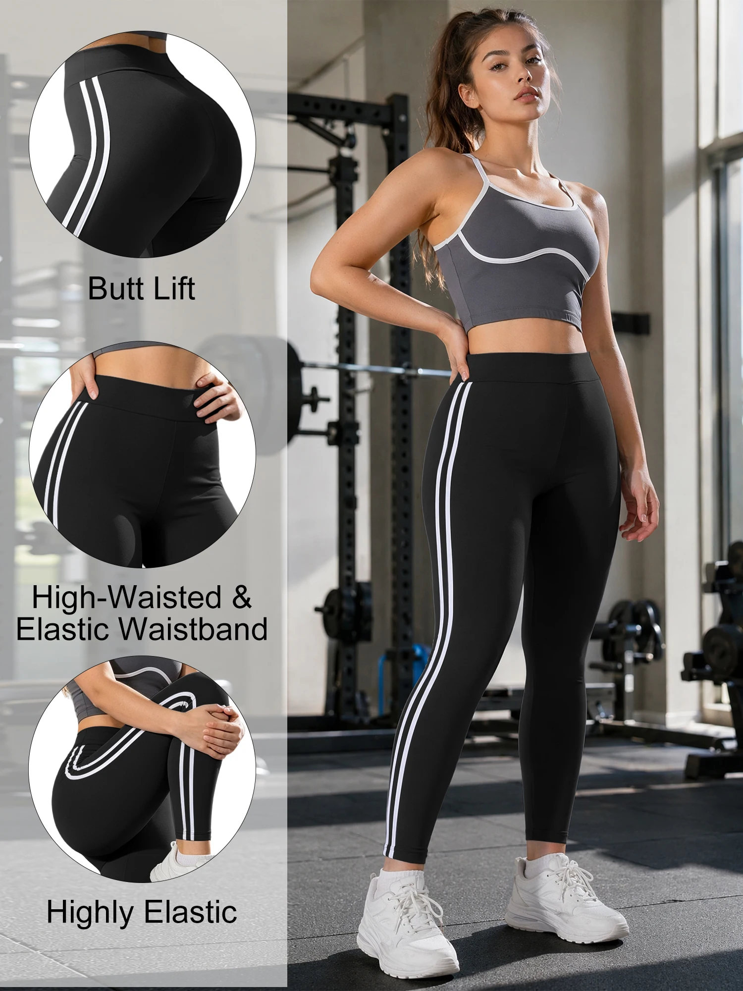 Women's Side-Striped Yoga Leggings,High-Waist Outdoor Athletic Pants,Tummy-Control & Comfortable and Breathable Wide-Waist Pants
