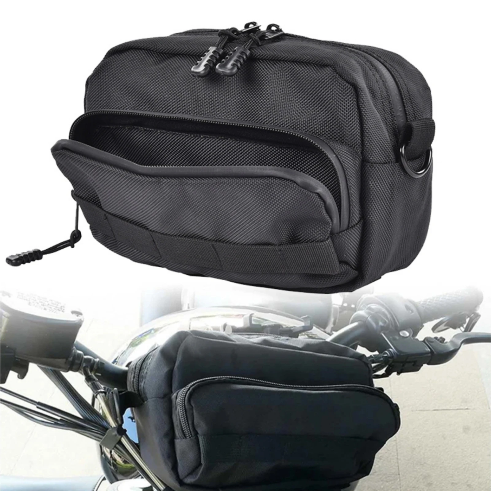 Motorcycle Handlebar Storage Bag Adjustable Motorcycle Handlebar Tool Bag Versatile Long-Lasting for Commuters, Everyday Rides
