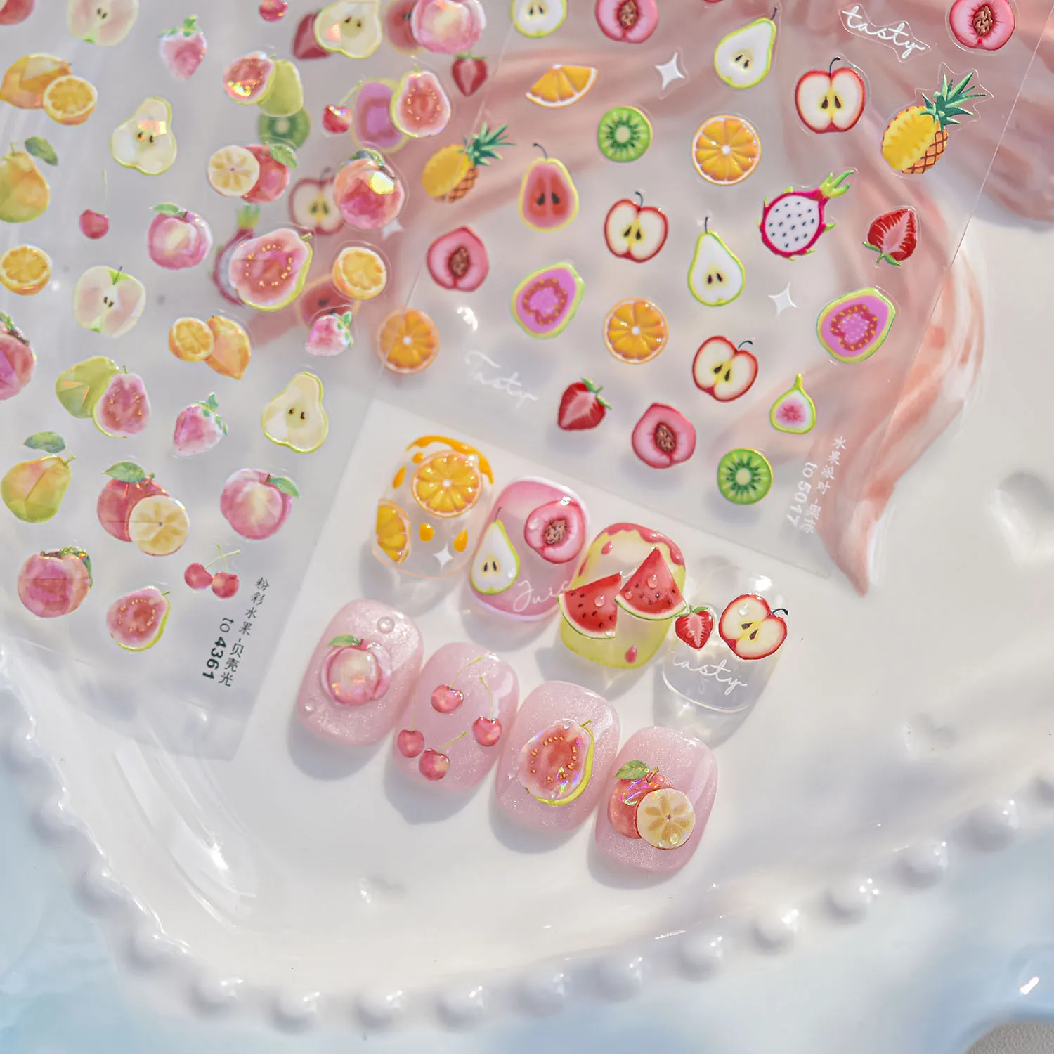 1 Uds. Pegatinas de gelatina de frutas bonitas para uñas, colores 3D, pera, manzana, accesorios autoadhesivos para decoración de uñas, pegatinas DIY para manicura