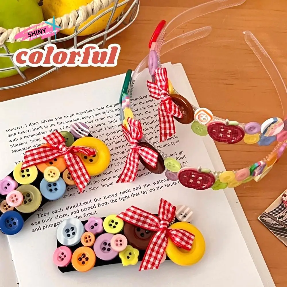 

Dopamine Coloured Button Headband Face Washing Y2k Childishness Hairband Korean Style Headwear Bow Hair Clip Photograph Prop