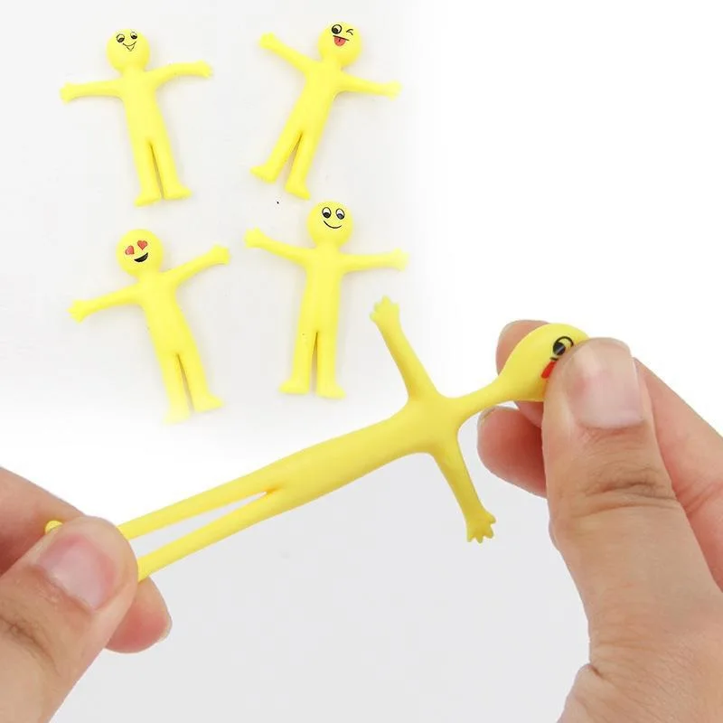 Tpr-Soft Plastic Creative Doll, Yellow villain expression, Pull and Vent, Creative Decompression Toy, New, Unique, 10 Pcs