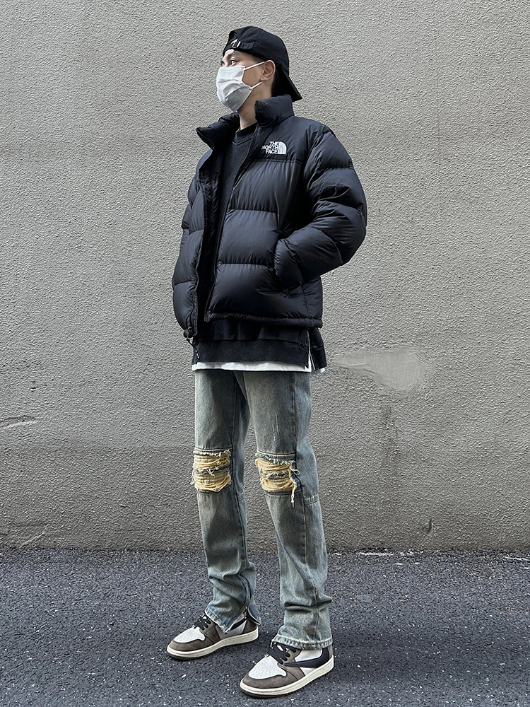 

Retro Washed Zipper Denim Jeans Men Women Neutral Style Trendy Brand High Street Patched Cuffed Long Pants Youth Casual Cotto...