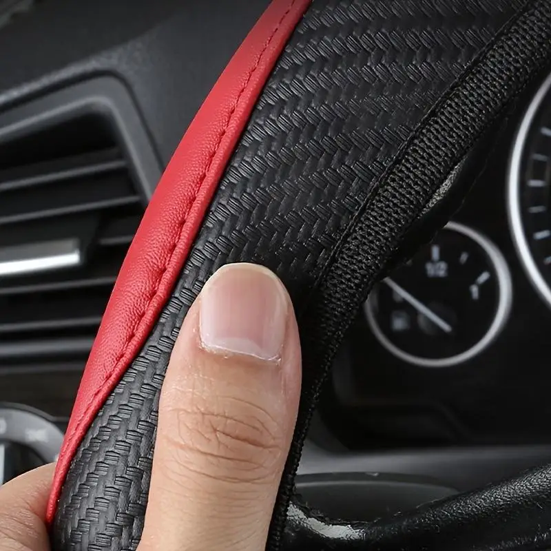 [Q]Synthetic Fiber Checkered Embossed Streamlined Car Rimless Steering Wheel Cover Suitable For 37-38cm Car Interior Decorations
