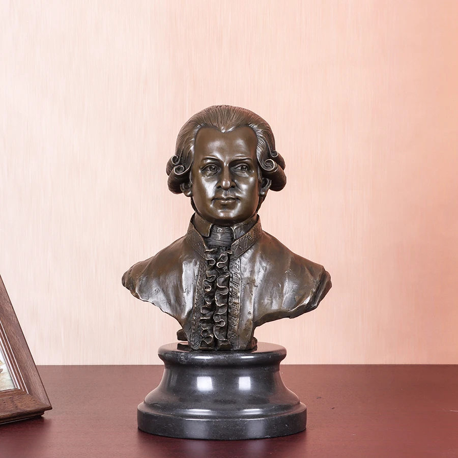 32cm Bronze Sculpture Mozart Bust Statue Famous Austria Musician Western Classical Figurine Home Office Decoration