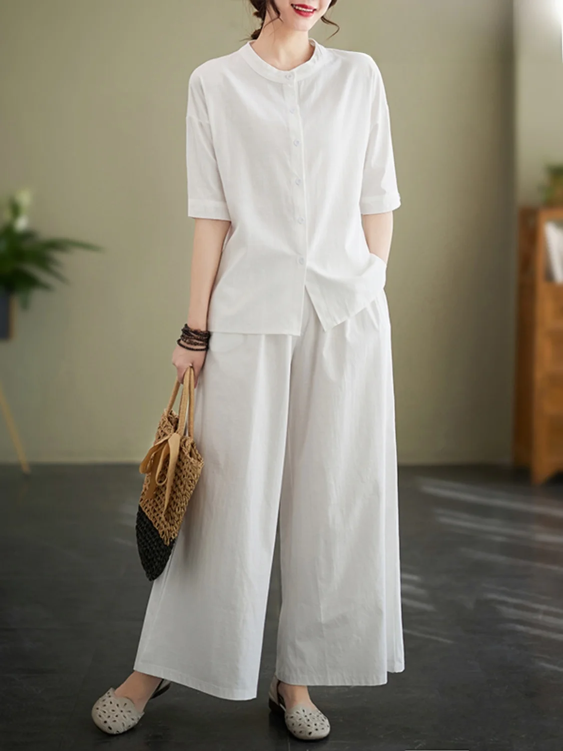 

New Chinese Zen Sle irt And Wide Leg Pants Cotton Linen Set Women's Artistic Youthful Casual Two Piece Suit