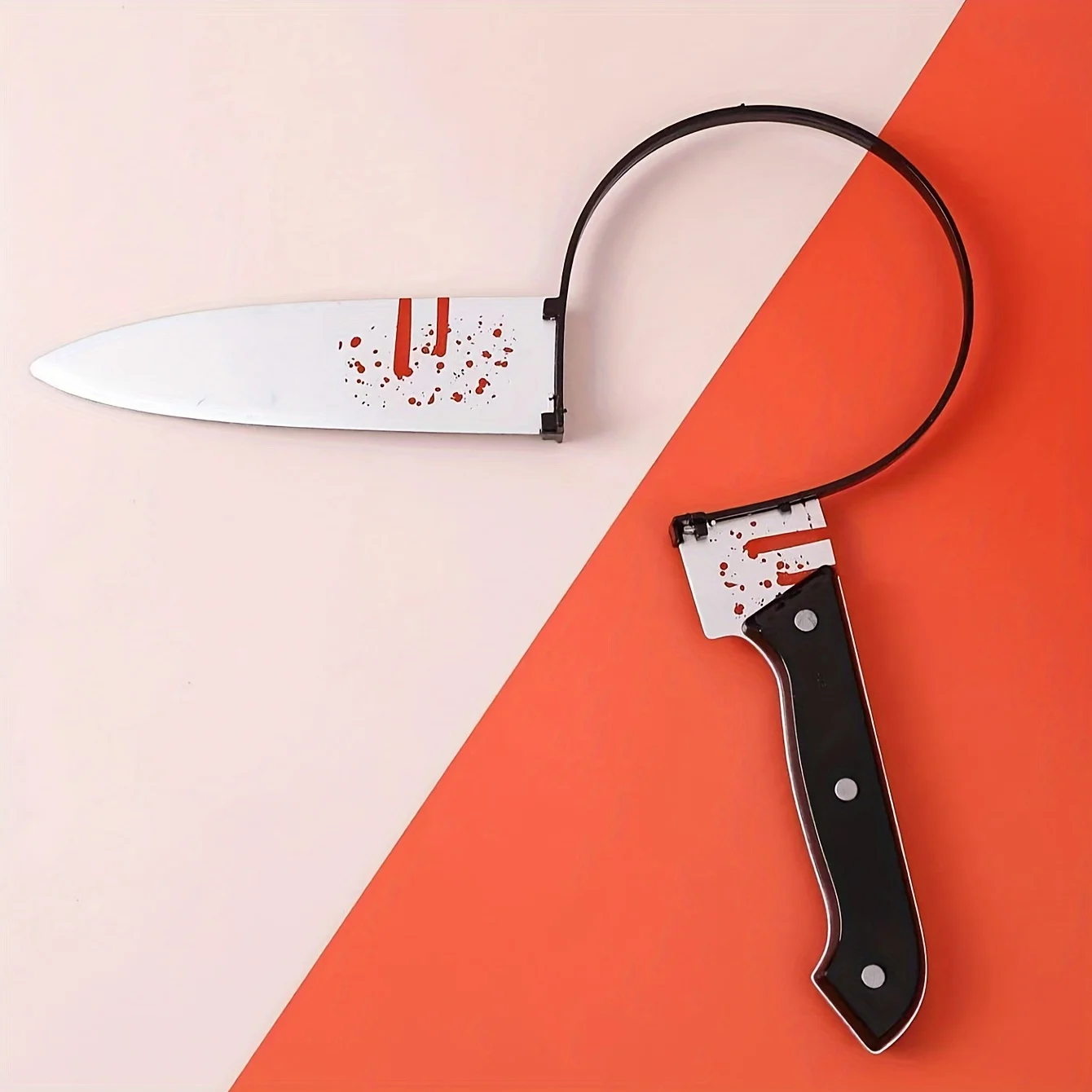 

Festive Halloween Party Accessories Scary Headpiece Plastic Fake Knife with Blood Headwear Through Head