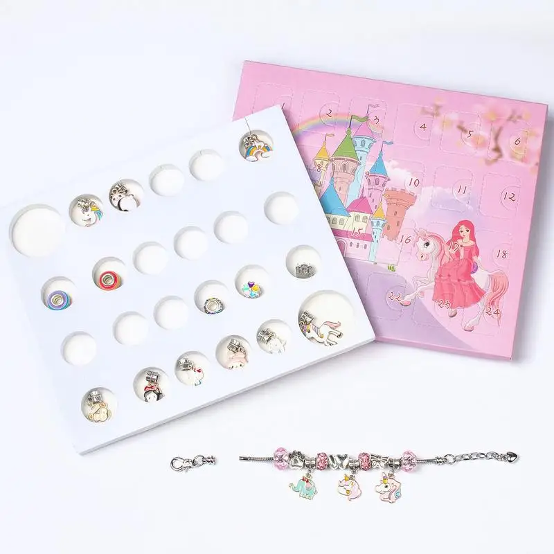 Weihnachten Advent Kalender Kinder Schmuck Machen Kit Weihnachten Rosa Fantasie Countdown-Kalender Armband Geschenk Für Mädchen Kid