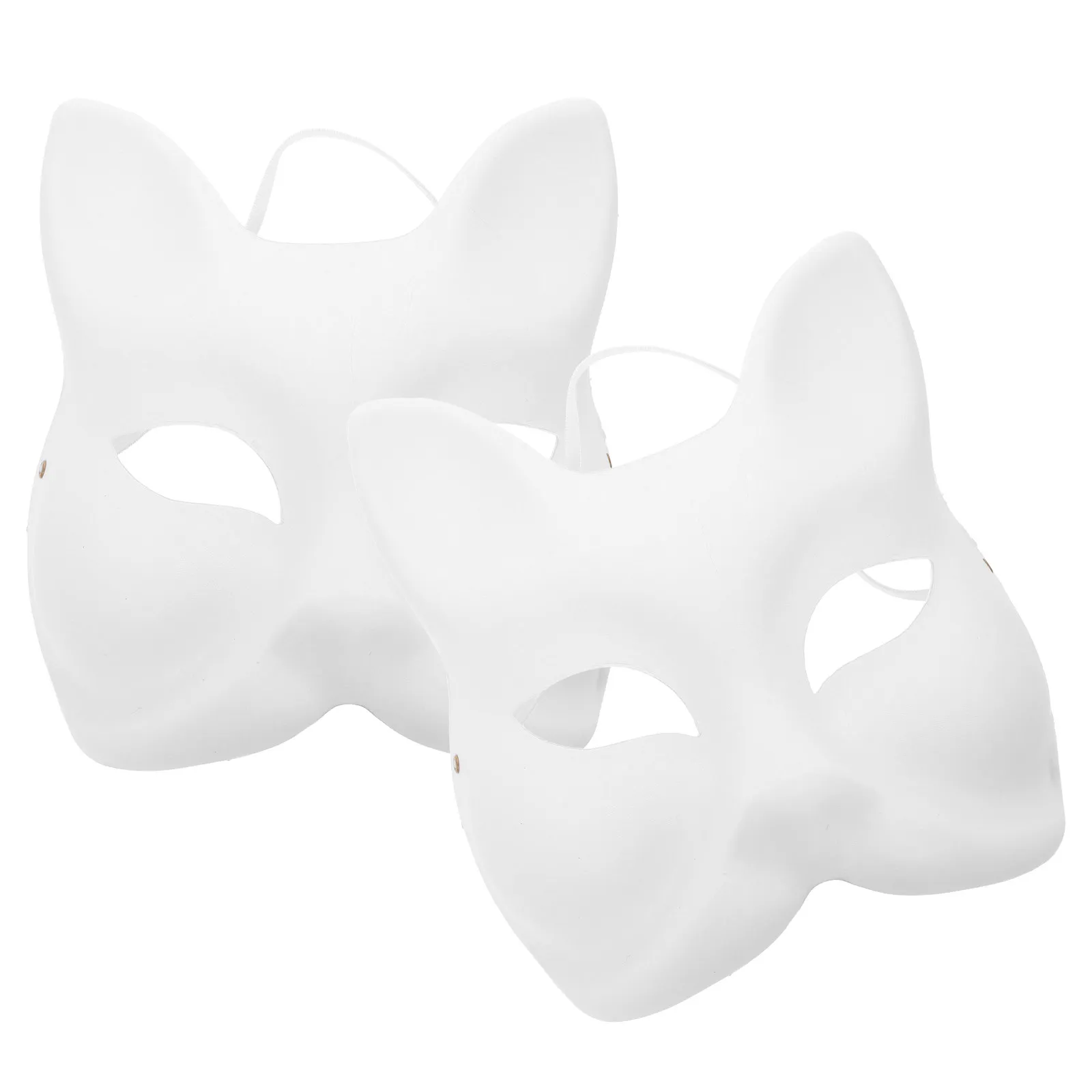 2Pcs White Unpainted Fox Mask Lightweight Comfortable DIY Blank Mask for Masquerade Ball Prom Halloween Costume Party Decor