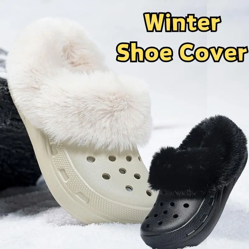 

Winter Thicken Warm Shoe Cover Plush Insole Shoe Charm For Crocs Women Winter White Removable Fur Liner Clogs Slipper Pads
