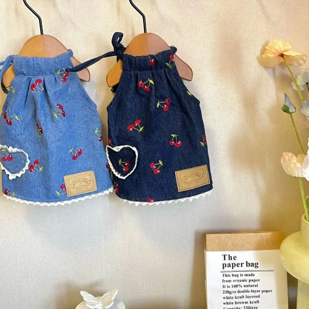 Pet Denim Skirt Cherry Strap Skirt Love Denim Skirt Marcus Yorkshire Couple Set Cat Clothing Dogs Vest Designer Dog Clothes