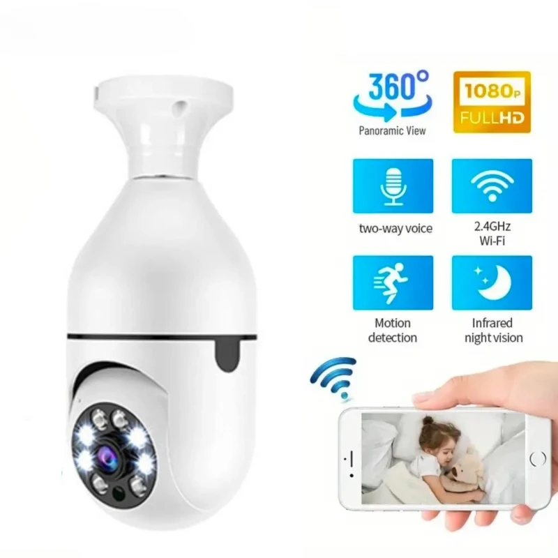 E27 Bulb Camera Security Wifi 2MP Wireless Baby Monitor Auto Tracking Pet Webcam Night Vision Video Indoor Surveillance Camera