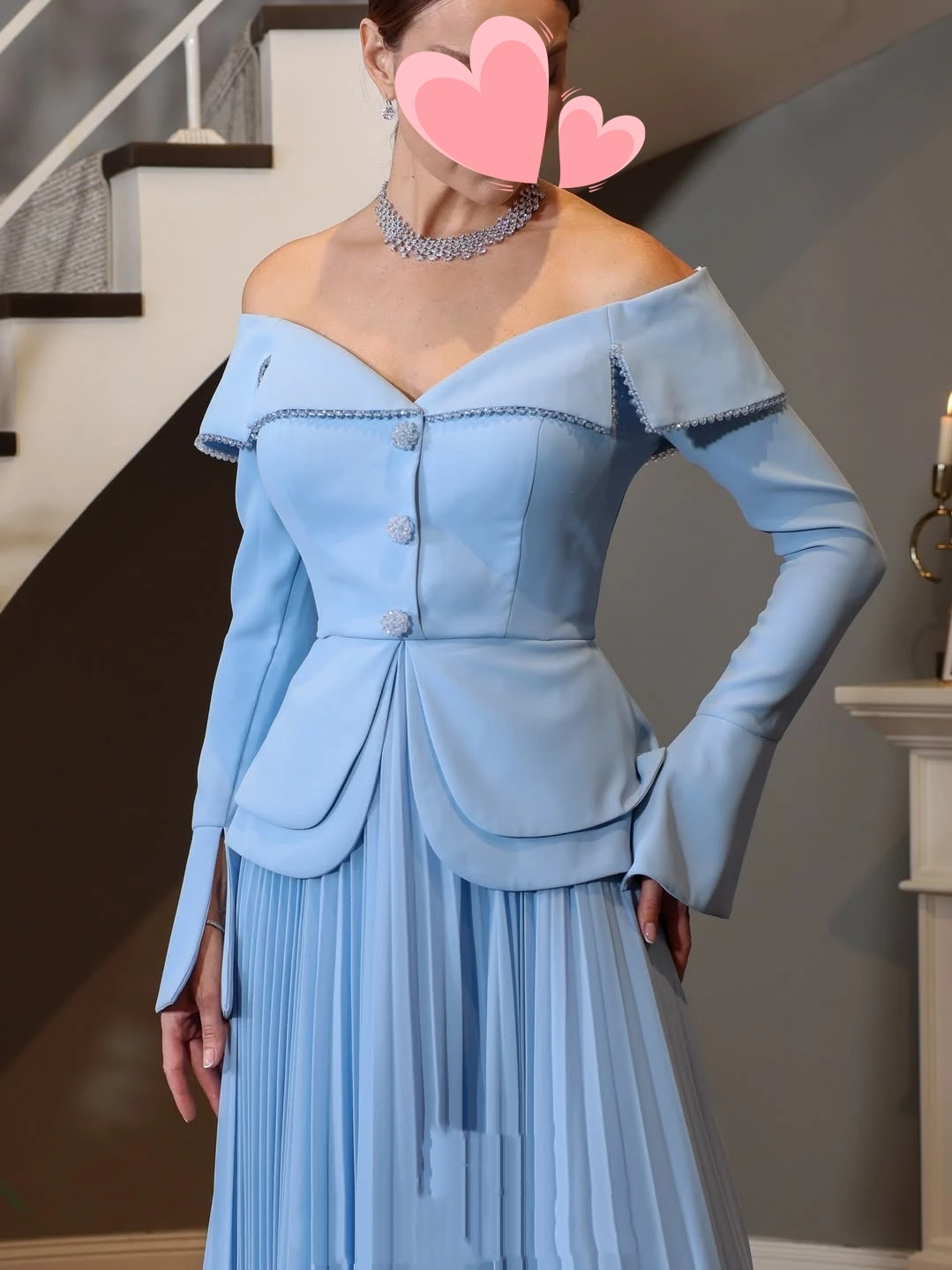 Vestidos de Festa Oisslec Elegantes Vintage Azul Doce com Decote Canoa em Chiffon Personalizados para Ocasiões Formais e Festas Noturnas