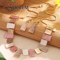 MeiceM Jewelry Set Zinc Alloy Colorful Geometric Square Simple Design Necklace And Earrings Fashion Jewelry Set For Women