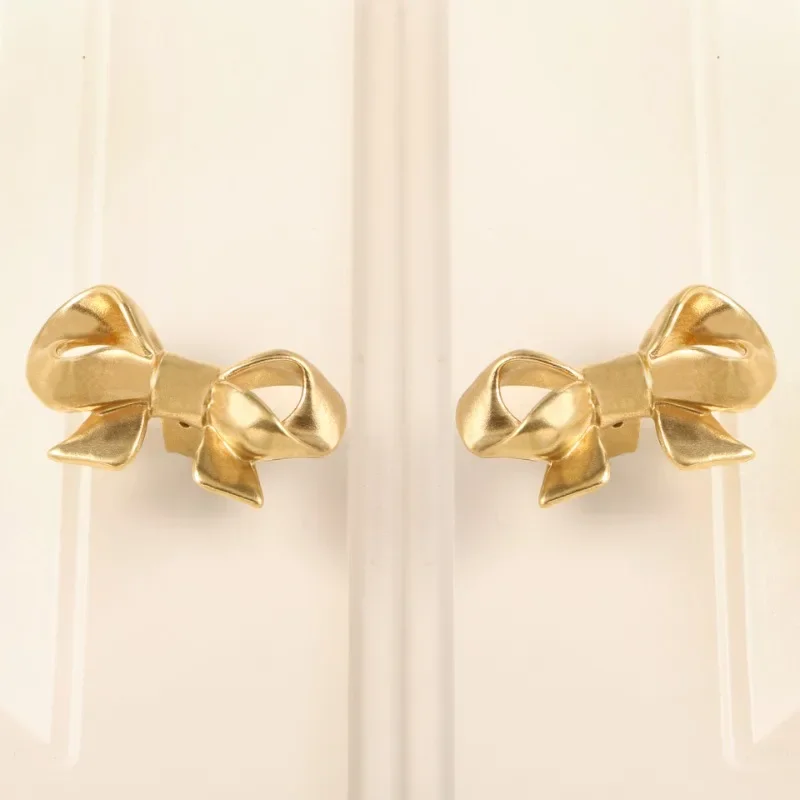 2Pcs European Style Brass Bow Tie Shoe Cabinet Handle Bowknot Wardrobe Closet Cupboard Door Drawer Knobs Furniture Handles Pulls