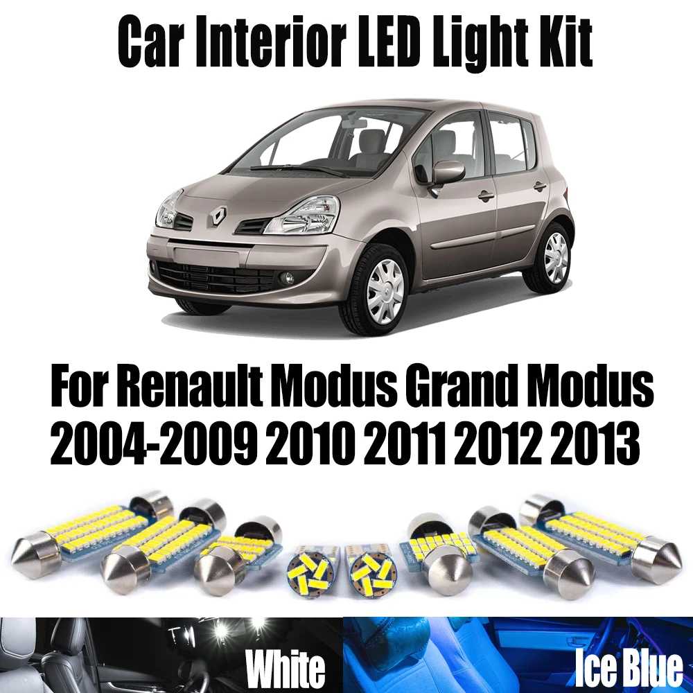 12Pcs Canbus For Renault Modus Grand Modus 2004- 2011 2012 2013 No Error Car Ceiling Bulbs LED Interior Map Dome  Light Kit