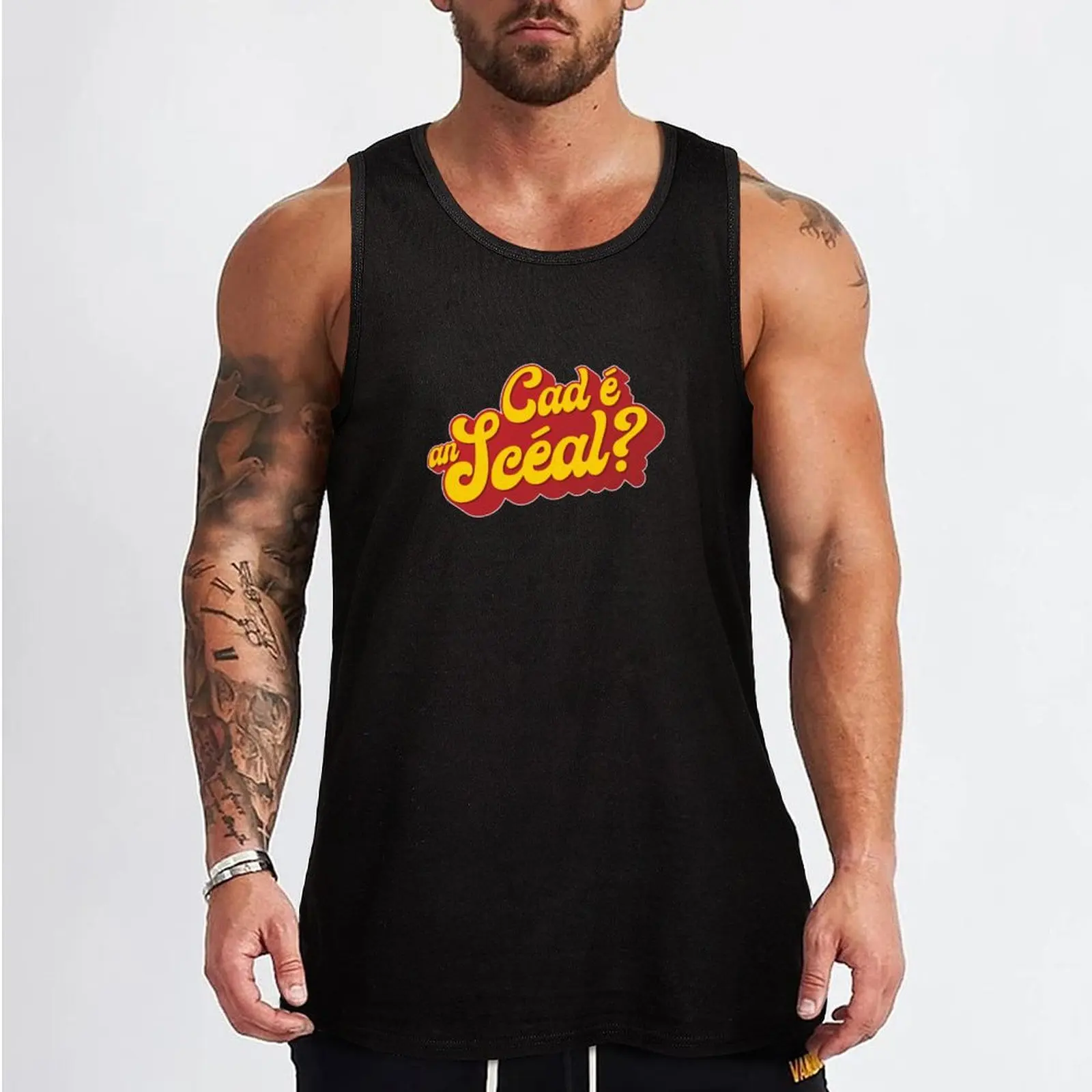 Cad é an scéal? What's the story? as Gaeilge - Red & Yellow Tank Top Vest male cute tops t-shirts for Men's gym