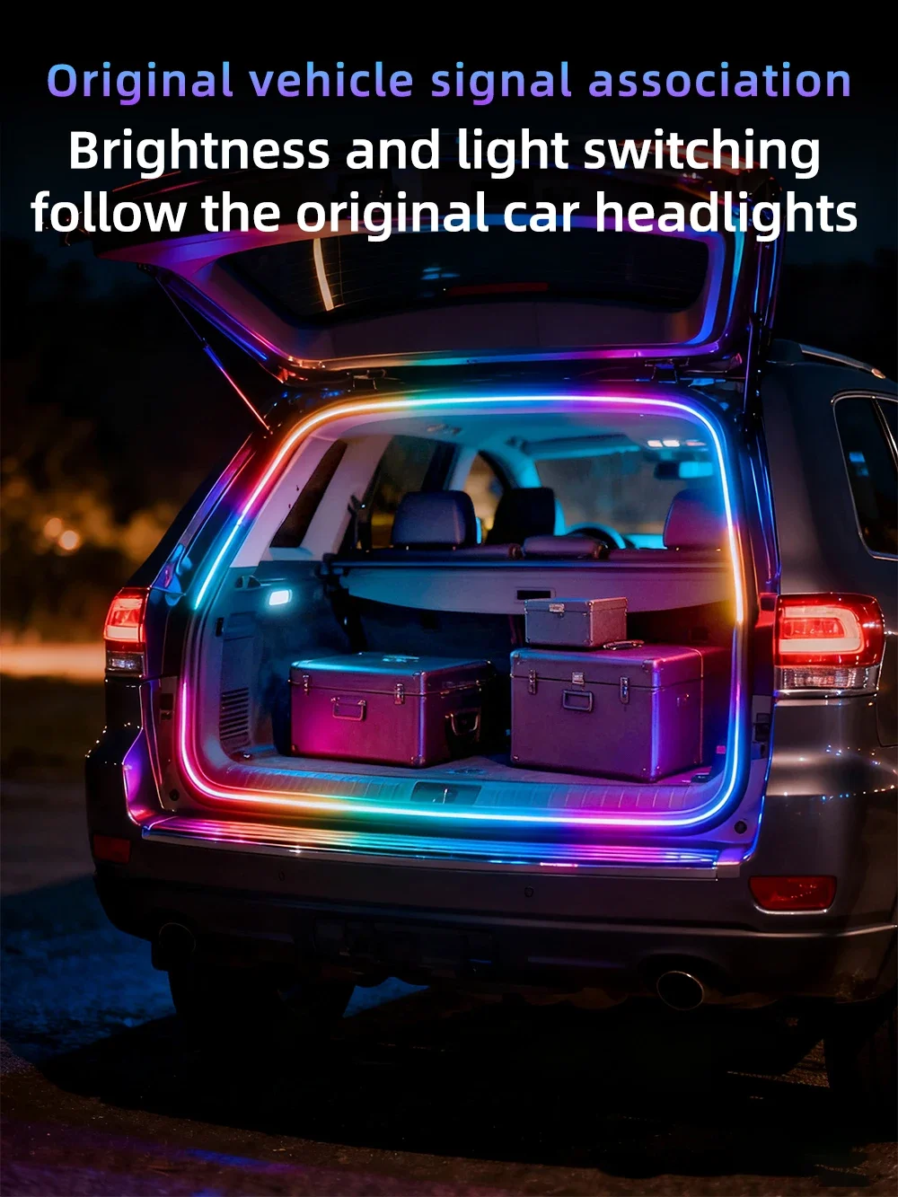 Dynamische Fließende Kofferraum-Lichtleiste für SUV 400cm Flexibler Mehrfarbiger RGB-Neon-Ambientebeleuchtung 12V App-Steuerung Umgebungslicht – Detail 5