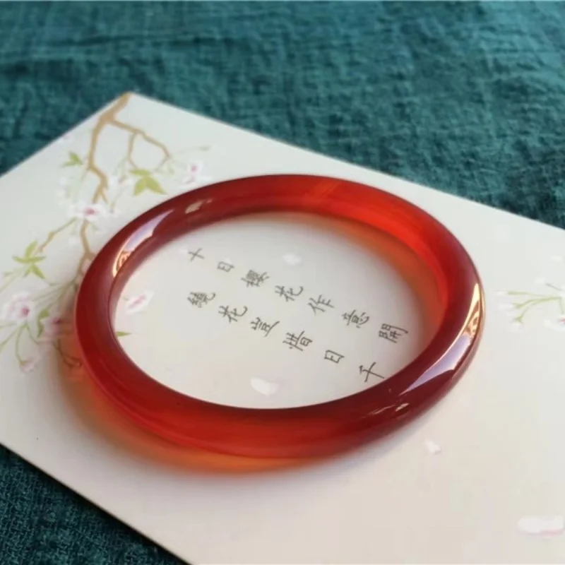 

Natural Red Agate Bracelet Round Bar Handcarved Chinese Classical Men's And Women's Jade Bangles Jewellery Accessories