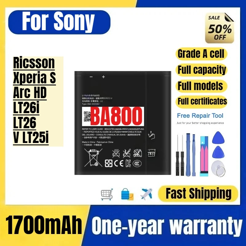 

BA800 for Sony Ricsson Xperia S Arc HD/LT26i/LT26/V LT25i Phone Battery High Quality Replacement Bateria Grade A Cell with Tools