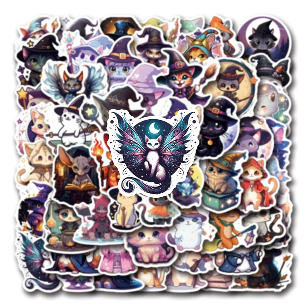 

10/30/50pcs Cute Magic Cat Cartoon Stickers Gothic Style Decals DIY Stationery Laptop Fridge Diary Kawaii Animal Kid Sticker Toy