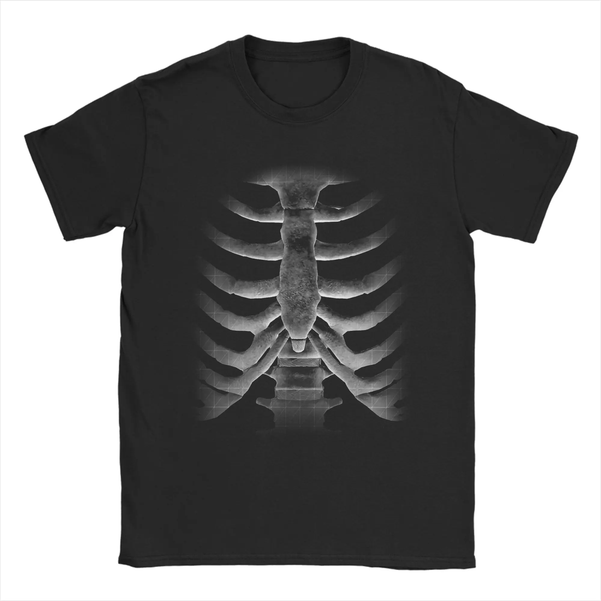 Casual T-Shirt Summer Giant Skeleton Chest Print Rib Cage Bones Halloween X-Ray T-Shirts 100% Cotton Tee Shirt for Man Clothes
