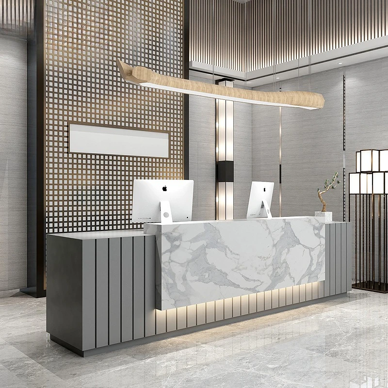 Modern Reception Checkout Counters Imitation Marble Company Front Desk Checkout Counter Beauty Salon Furniture Cajero JT40C