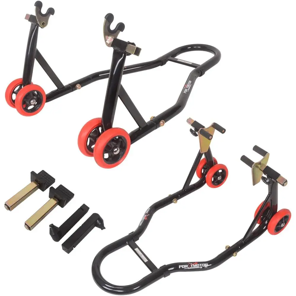 

Передние и задние подставки для мотоциклов, комбинированная подставка для подъема 850 фунтов с 4 типами адаптеров, универсальные подставки для паддока, подставки для подъема колес для P