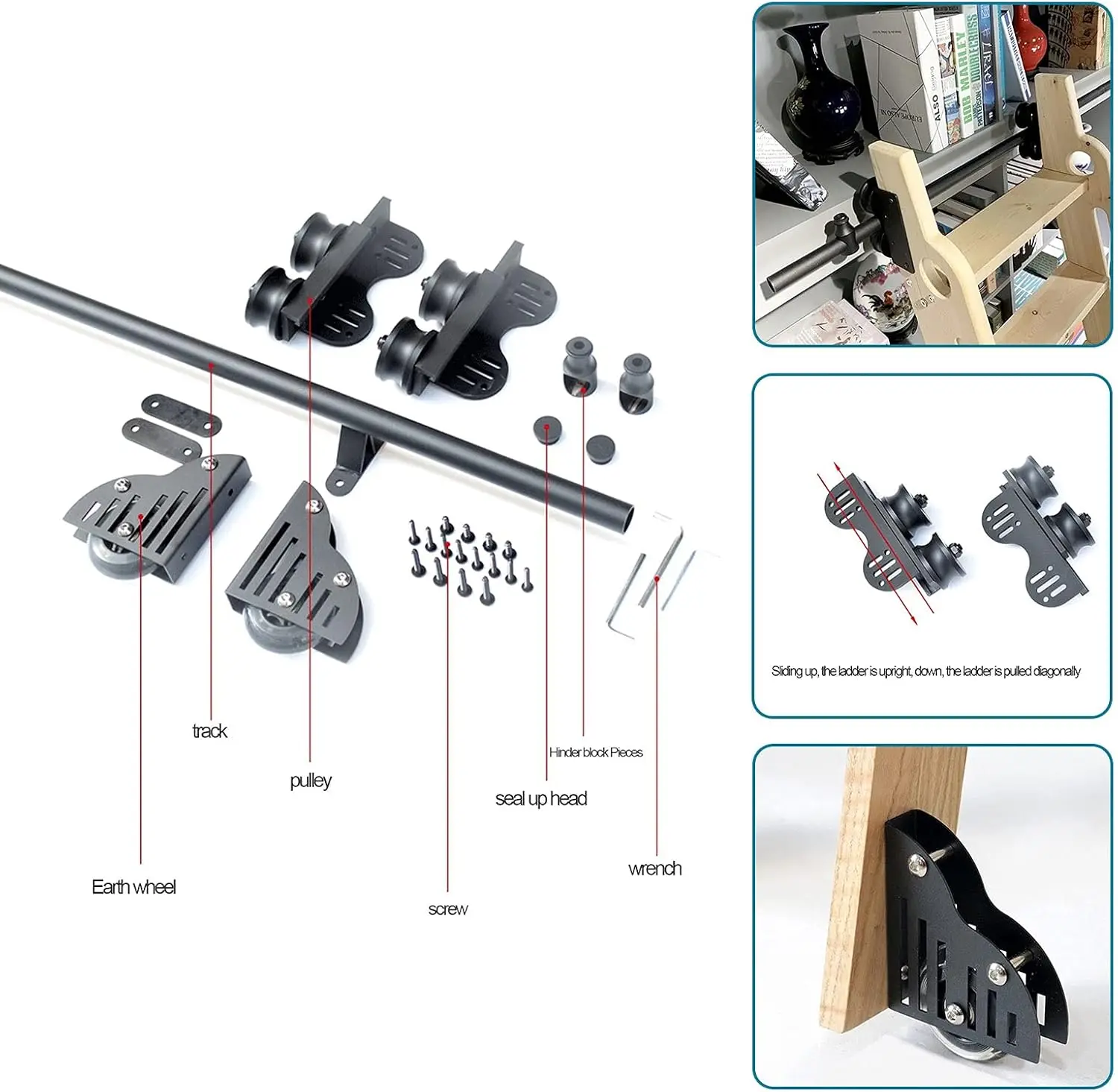 Sliding Barn Door Kit 3.3Ft- 20Ft Retractable Sliding Ladder Library Full Set Hardware Rolling Track With Floor Roller Wheels