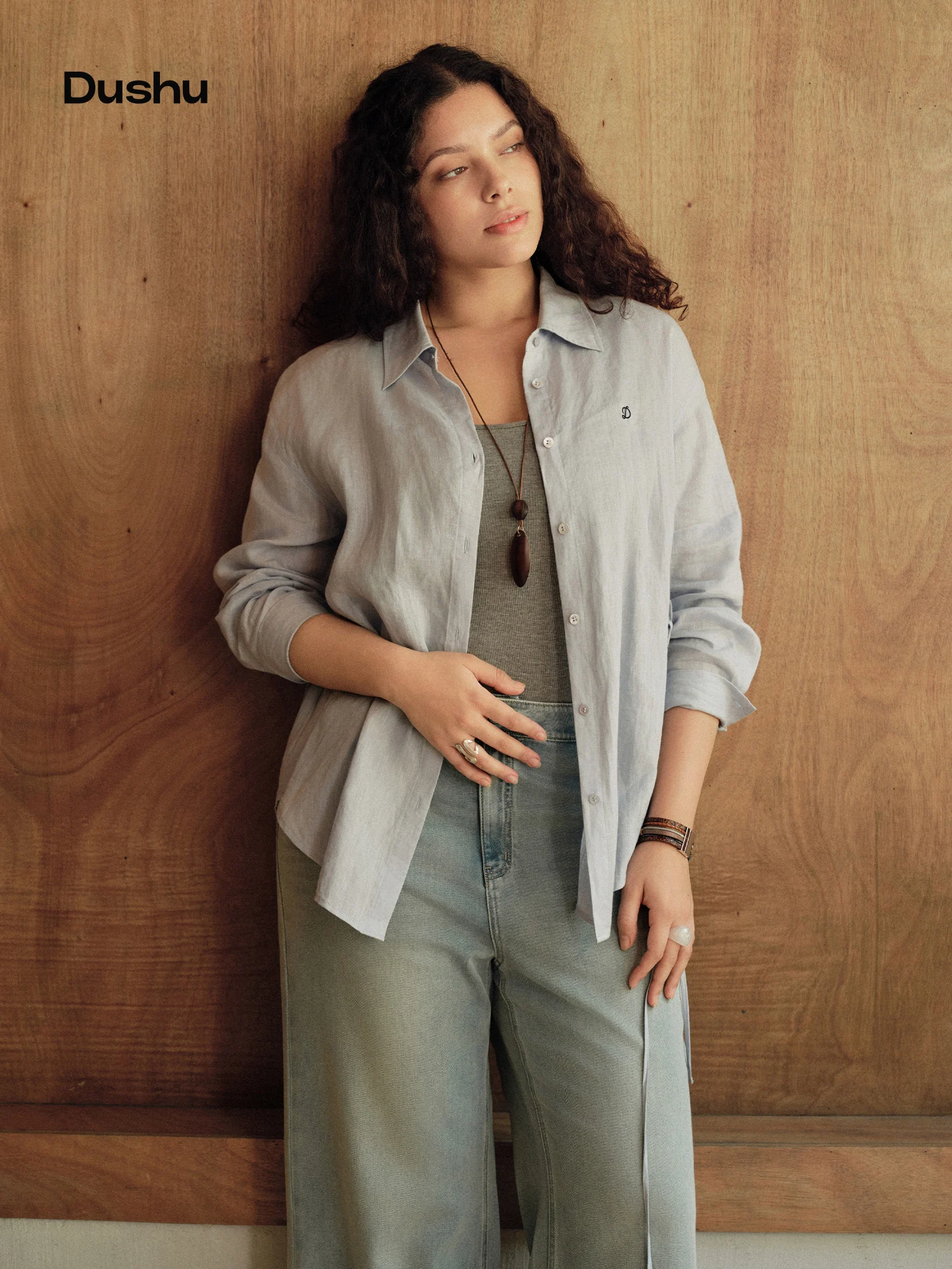 DUSHU 【Breathable Series】 Drop-Shoulder Multi-Color Linen Shirt New Summer Arrival Ramie Top Long Sleeve Leisure Sun-protection
