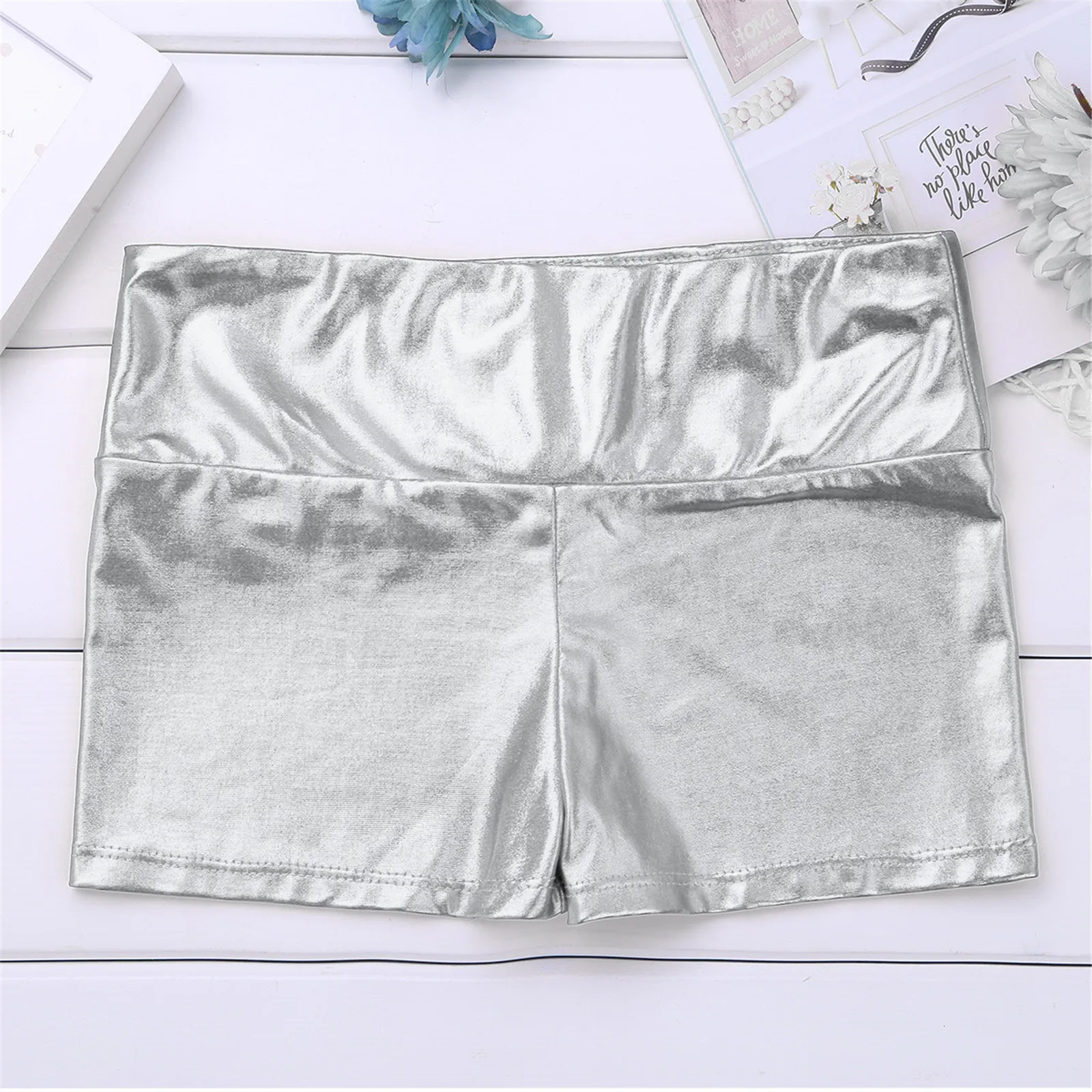 Pantalones cortos de Ballet metálicos brillantes para niños, ropa deportiva para gimnasia, ejercicio, Fitness, entrenamiento, 6-14