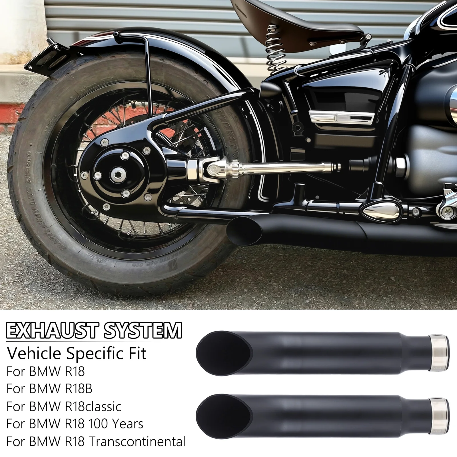 Motorrad Kurze GP Bobber Schalldämpfer Endrohr Slip-On Auspuffanlage für BMW R18 Classic 100 Years Transcontinental R18B 2020+