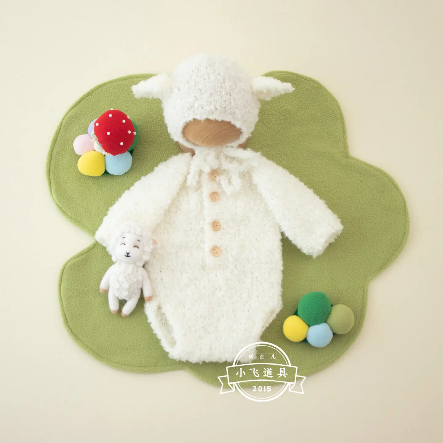 Newborn Photography Props 2026 New Year Sheep Lamp Handmade Knitted Outfit with Hat Cute Dolls for Baby Studio Photoshoot