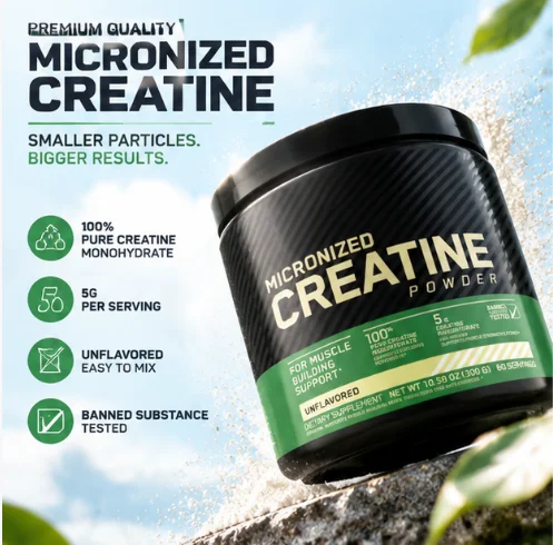 Micronized Creatine Monohydrate Powder Unflavored 300g Support Muscle Strength Exercise Performance 60 Servings