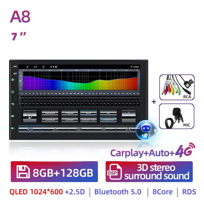 Ruancheng 8G 128G 2 Din Android 14 Autoradio GPS AI Carplay Auto Stereo Universele 7 "voor Volkswagen Nissan Hyundai Kia Toyota