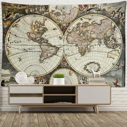 Old World Template Map Tapestry History Education Collection Room Background Home Hanging Decorative Tapestry