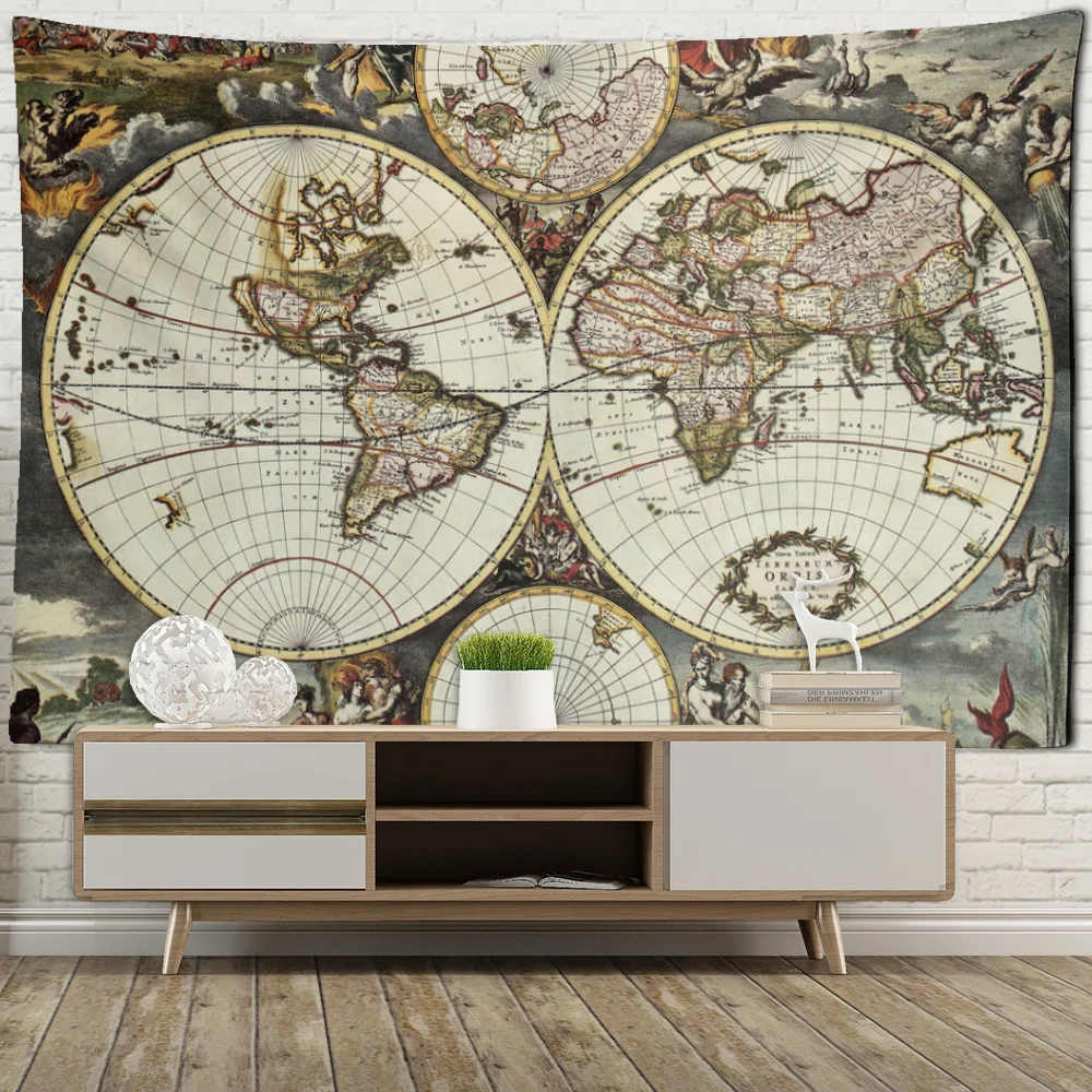 Old World Template Map Tapestry History Education Collection Room Background Home Hanging Decorative Tapestry