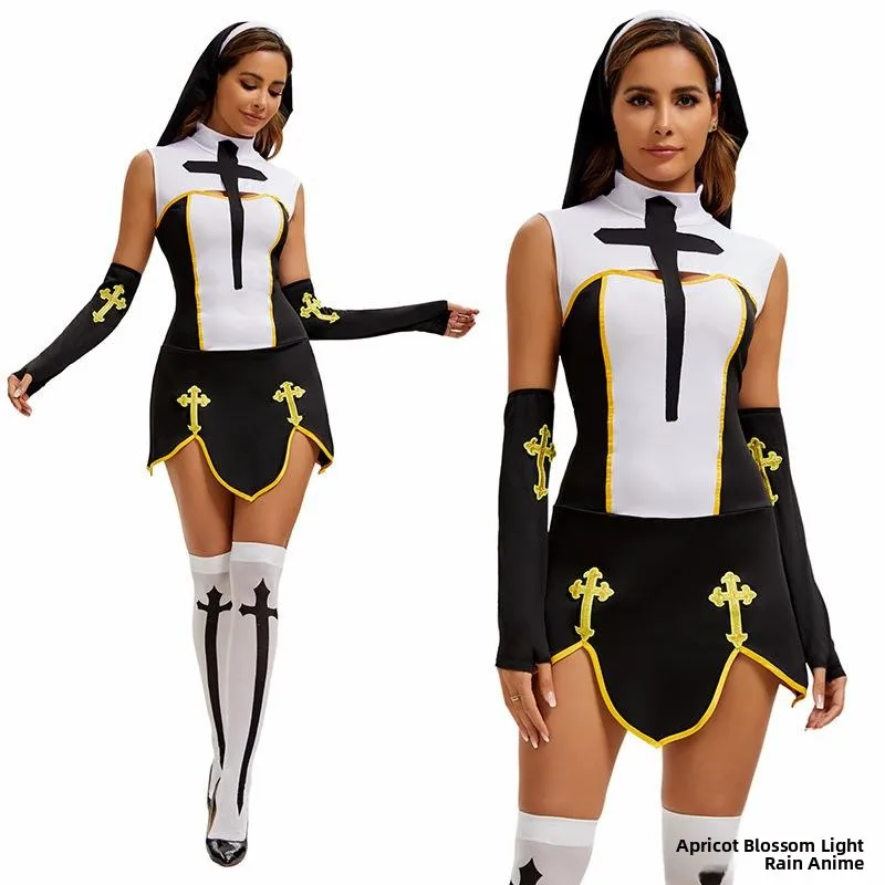 

Костюм монахини для ролевых игр и сценических выступлений, черно-белый, традиционный этнический женский костюм...