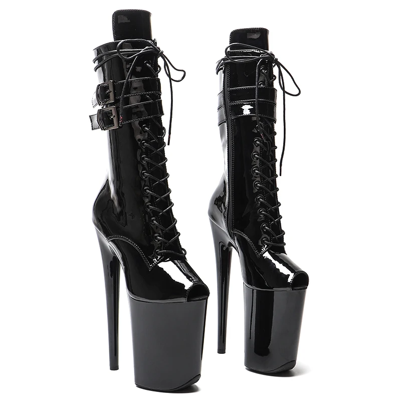 Leecabe  23CM/9inches  Shiny Patent PU small open toe Trend fashion Heels stripper platform  High heel Pole Dance boots