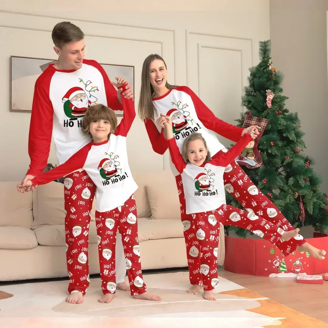 2026 Christmas Family Pajamas Santa Print Mother Father And Kids Matching Outfits Cute Loose 2 Pieces Suit Sleepwear Xmas Wear