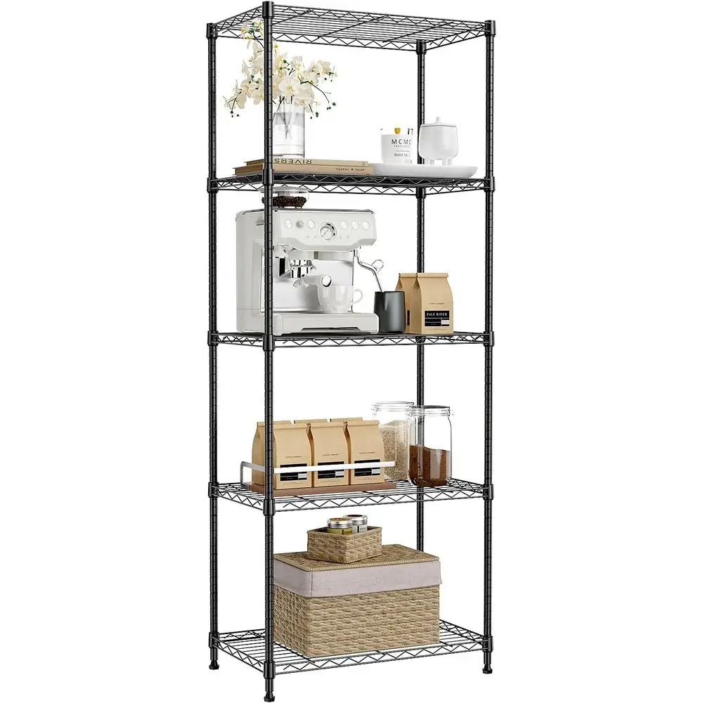 

5-уровневые регулируемые металлические стеллажи для хранения для кухни, ванной, кладовой, офиса, гаража, грузоподъемность 1250 фунтов, 13,7 гл x 23,6 ш x 63 выс.