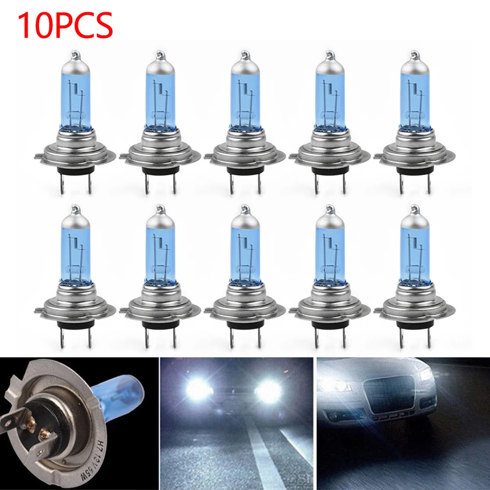 10pcs Halogen Bulbs Super Bright H7 12V 55W Xenon White 6000K Halogen Car Headlights Lamp Bulbs Car Light Parking Lights