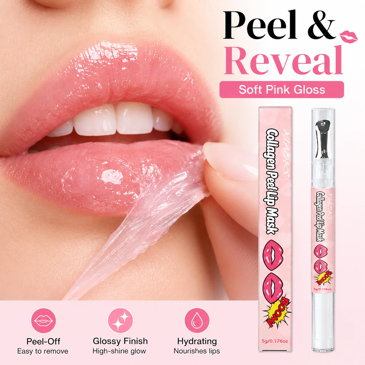 Mascarilla labial exfoliante de colágeno, especialmente diseñada para personas con labios secos, escamosos, con líneas profundas y opacos, con una textura hidratante, ligera y refrescante que no es pegajosa, hidrata rápidamente y retiene la humedad durante mucho tiempo, suaviza las líneas de los labios, suaviza la piel de los labios, fácil de aplicar, resistente al agua, al sudor y a la fricción, no mancha las tazas, se desvanece fácilmente, es estable y duradero, versátil y apto para todos los tonos de piel, ilumina la tez, con una fórmula suave y no irritante, no es necesario quitar el maquillaje, cómodo y sin complicaciones.
