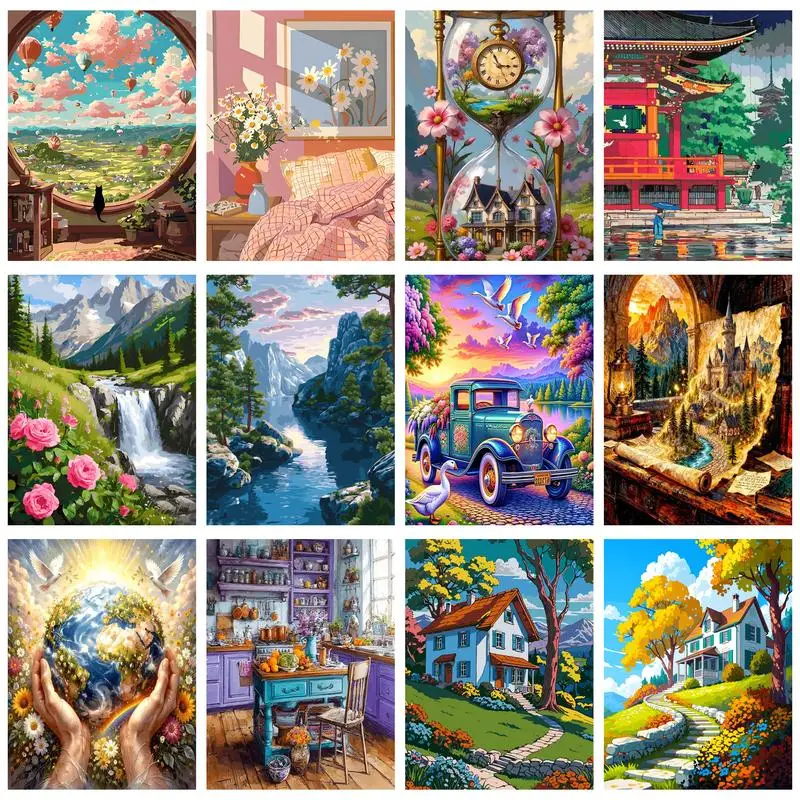 CHENISTORY Painting By Numbers Landscape Kit Acrylic Paint On Canvas Modern Wall Art DIY Picture By Number Lake Home Decor