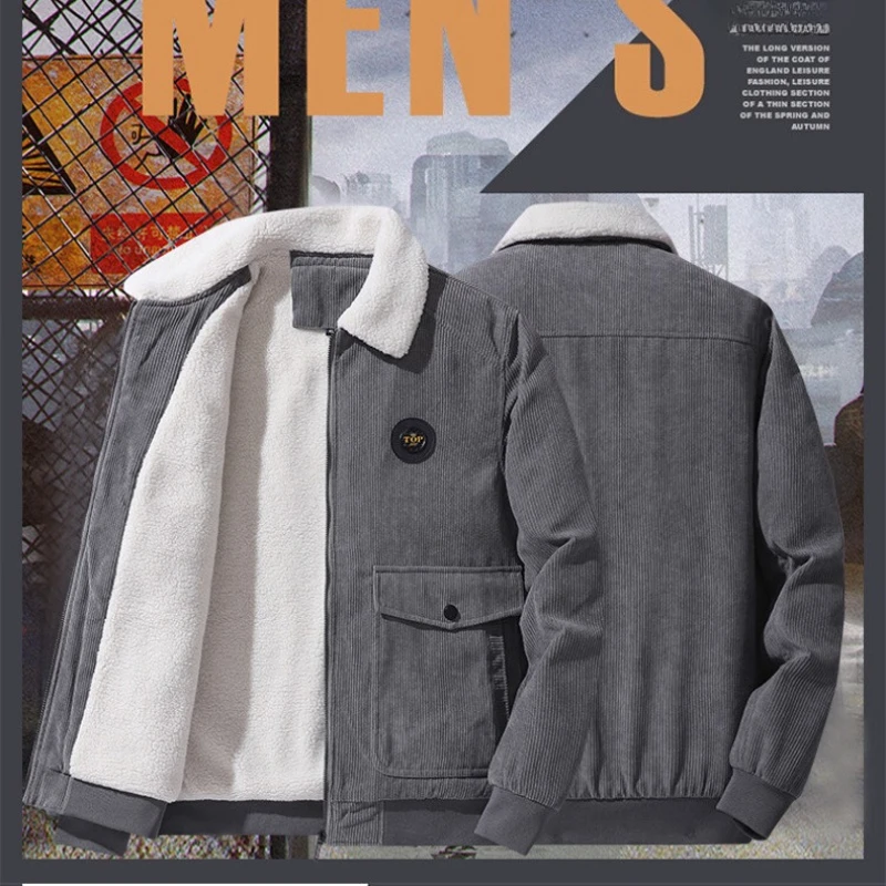 

Осенняя мужская вельветовая куртка с хлопковой подкладкой, трендовая модная утолщенная деловая куртка для отдыха, теплое однотонное пальто на флисовой подкладке
